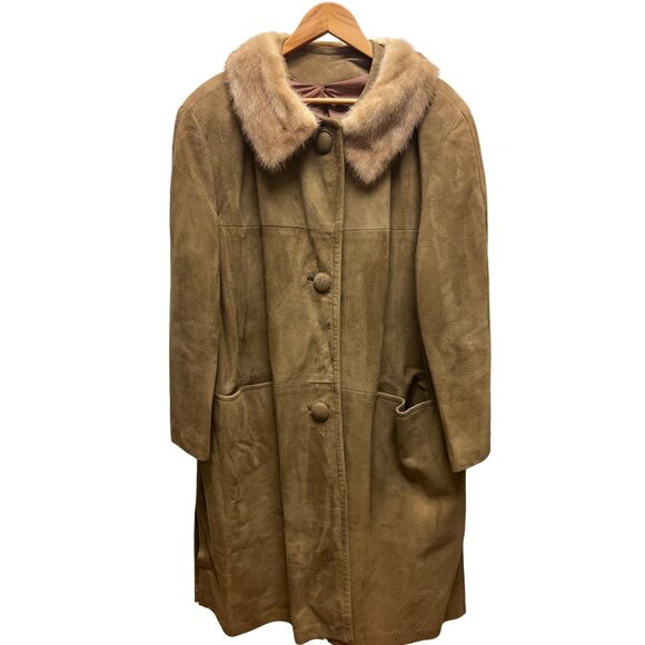 Vintage 60's Tan Suede Overcoat with Mink Fur Trim - Picture 2 of 11